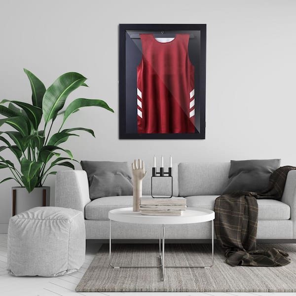 Black 24 in. x 32 in. Jersey Display Case, Memorabilia Acrylic Shadow Box with and Hanger