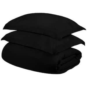 Black Solid Color King Cotton Duvet Cover Set