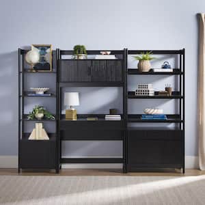 3-Piece Transitional Black Reeded 38 in. Hutch-Style Desk with 1 Narrow and 1 Wide Modern Bookcase
