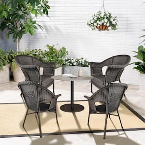 Gray Patio Rattan Chair Wicker Patio Outdoor Dining Chair (4-Pack)