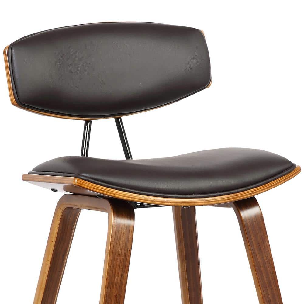 Fox 26" Dark Brown Faux Leather and Walnut Wood Bar Stool
