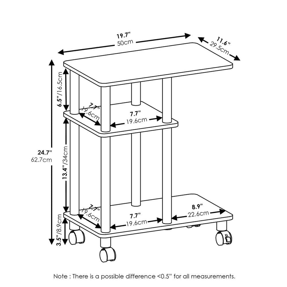 Amber Pine & Black Engineered Wood U-Shaped Side Table on Casters