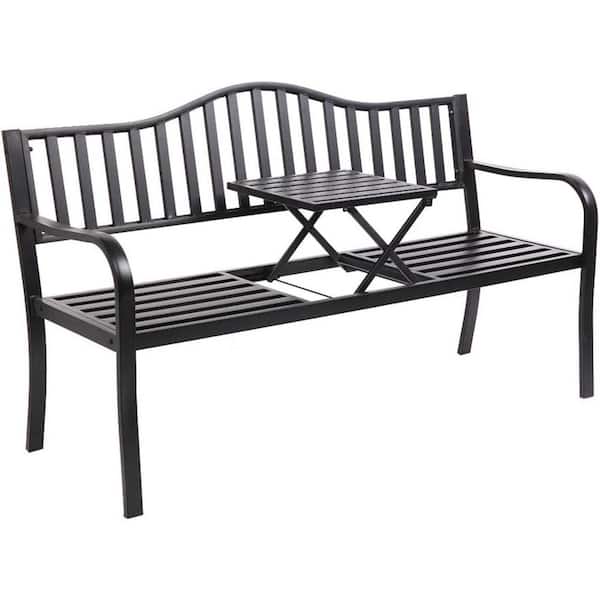 Outdoor series 23.5 inches. Can accommodate 2 people. Frame black. Metal. Outdoor bench Ottoman