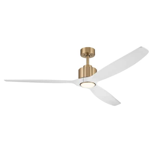 Calyx 3 Blade 60 in. Indoor Ceiling Fan in Champagne Bronze with Solid Wood Matte White Blades