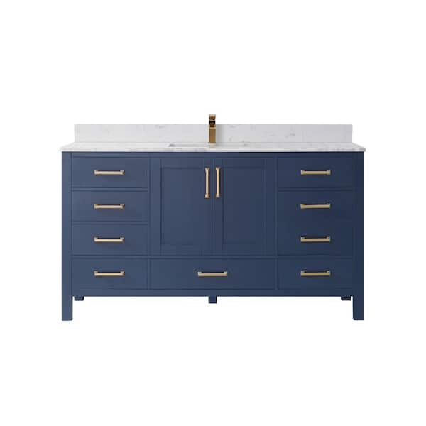 ROSWELL Shannon 60 in. Bath Vanity in Royal Blue with Composite Vanity Top in White with White Basin