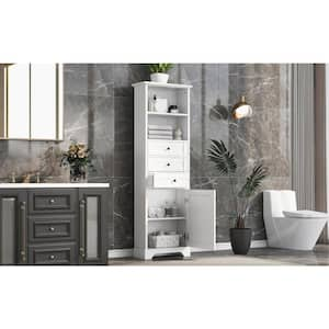 Modern 15 in. W x 10 in. D x 68.3 in. H White Tall Linen Cabinet with 3-Drawers and Adjustable Shelf