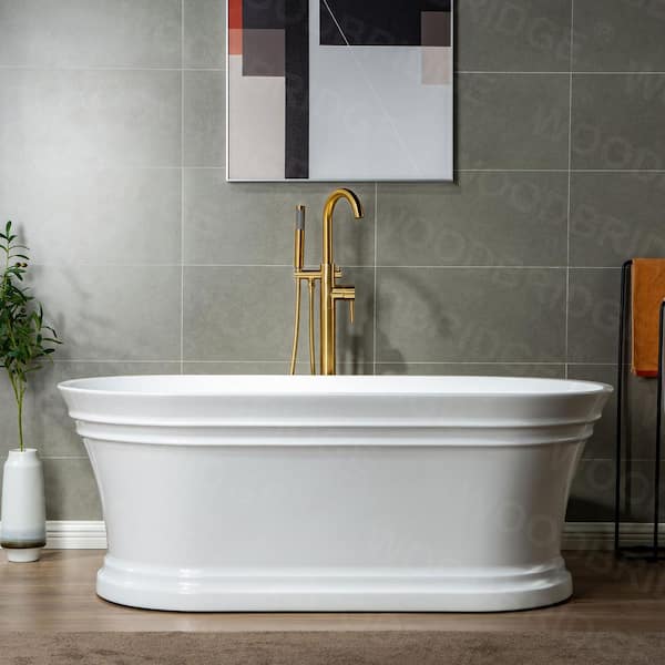 Venice Single-Handle Freestanding Floor Mount Tub Filler Faucet with Hand Shower in Brushed Gold