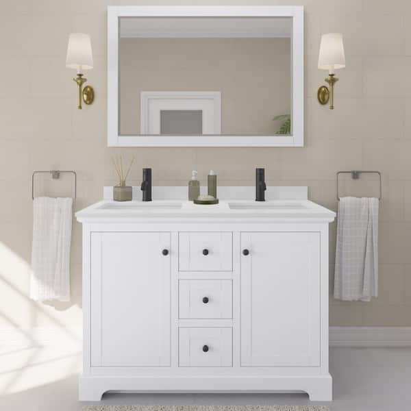 Wyndham Collection Avery 48 in. W x 22 in. D x 35 in. H Double Bath Vanity in White with White Cultured Marble Top