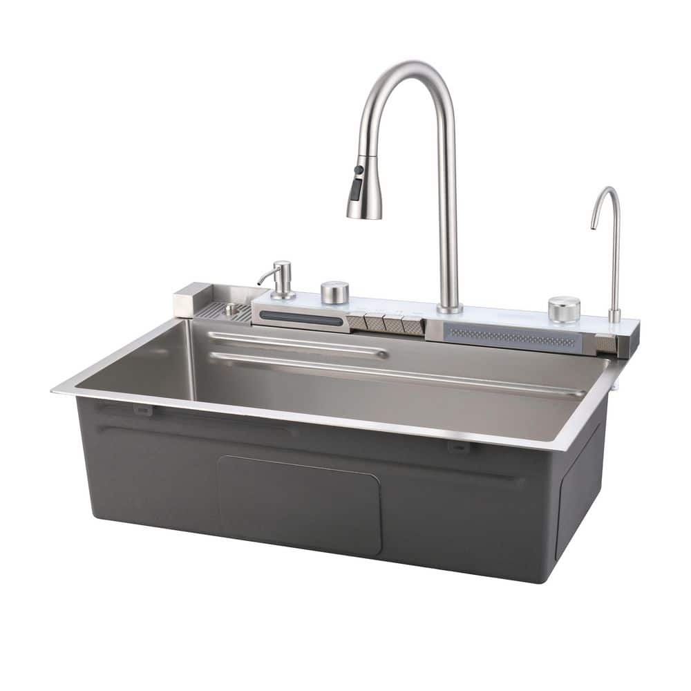 Drop-In Kitchen Sink 30 in. x 18 in. Single Bowl Kitchen Sink in Stainless Steel Silver w/Pull-Out Facuet, Accessories price history on PriceWatchPro
