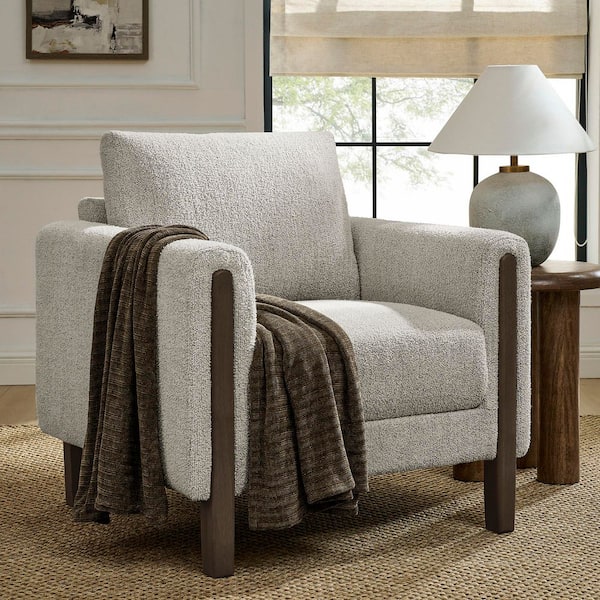 Hawken Boucle Fabric Accent Armchair in Parchment Espresso