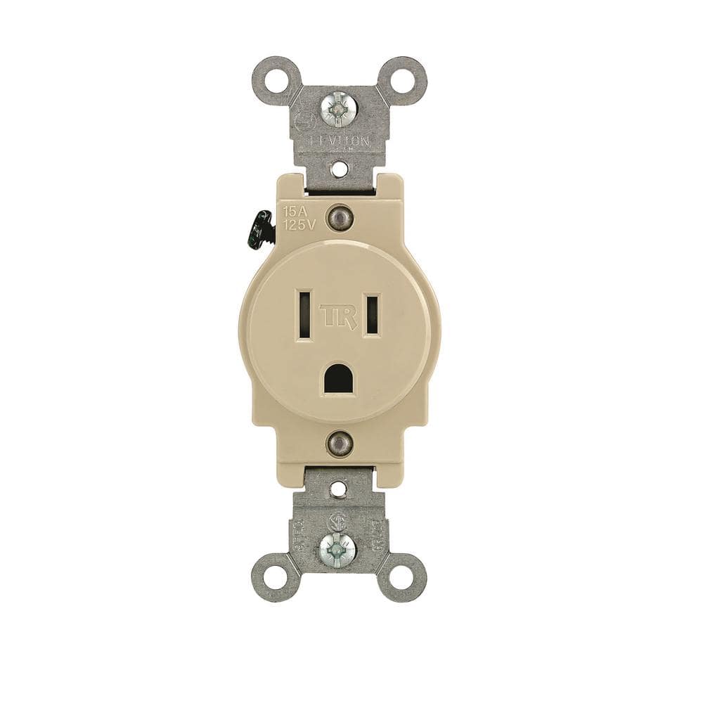 Leviton 15-Amp Commercial Grade Tamper Resistant Grounding Single Outlet In Ivory