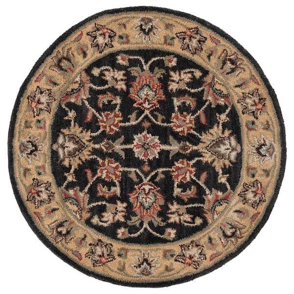 SAFAVIEH Heritage Charcoal/Gold 6 ft. x 6 ft. Antique Border Round Area Rug