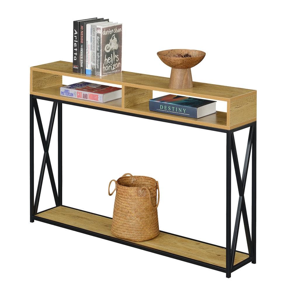 Tucson Deluxe English Oak & Black Metal Console Table with Storage