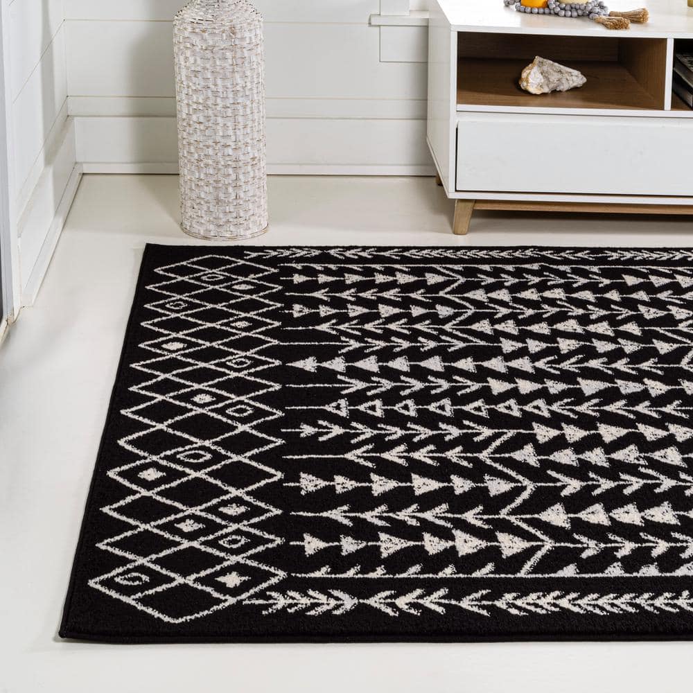 3' x 5' Black and Cream Synthetic Moroccan Geometric Area Rug