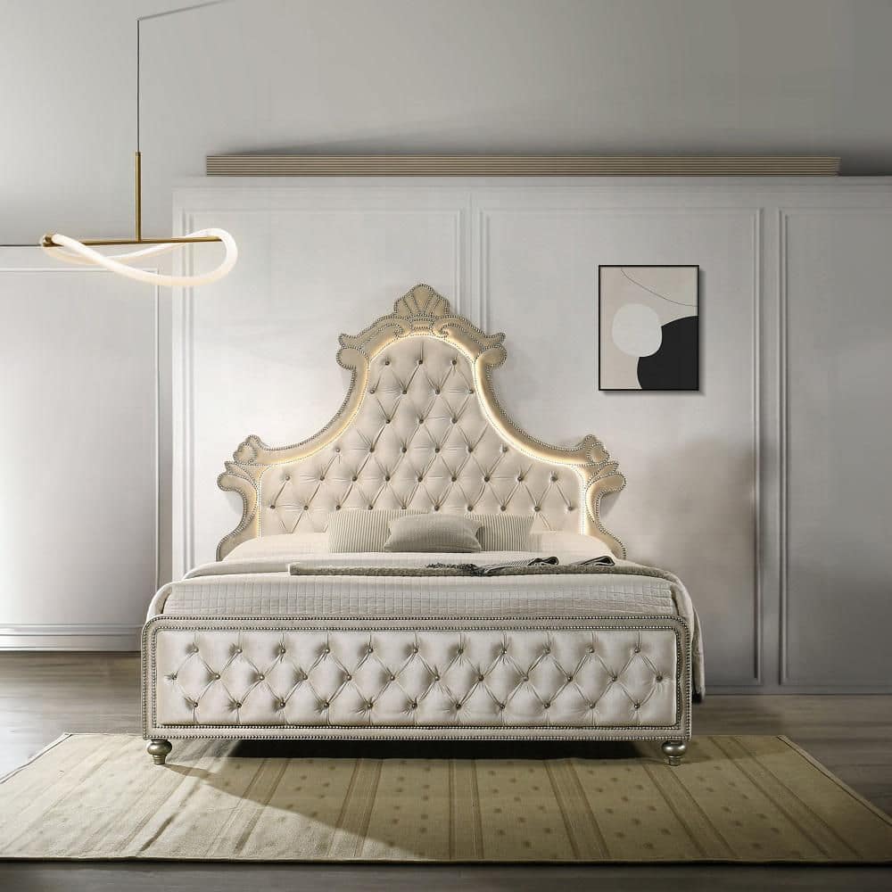 Lucienne Beige Wood Frame King Panel Bed price history on PriceWatchPro