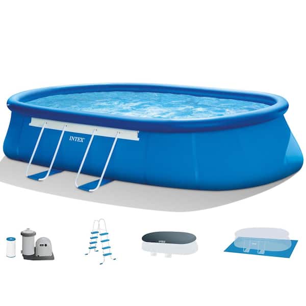 Intex 20 ft. ft. Oval x 48 in. Deep Metal Frame Swimming Pool Set with Pump and Ladder