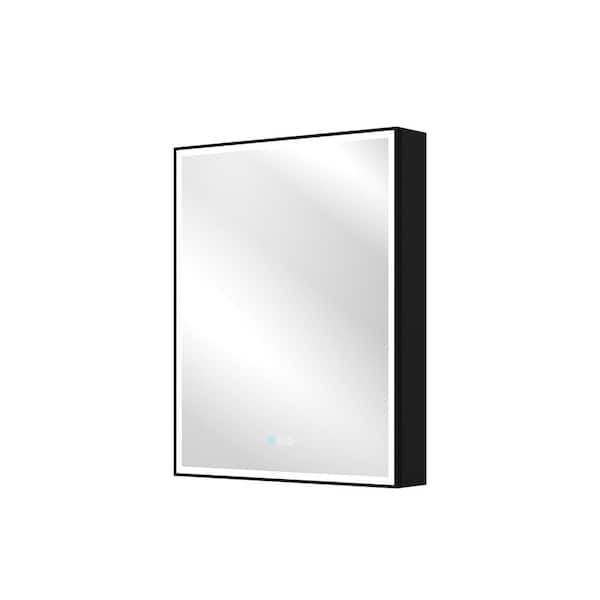 24 in. W x 30 in. H Rectangular Aluminum LED Medicine Cabinet with Mirror, Recessed/Surface Mount, Outlet, Right Open