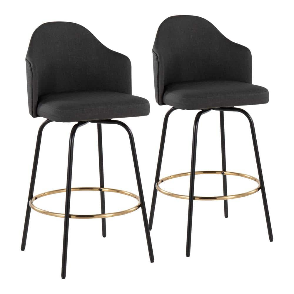 Ahoy Claire 41.25 in. Charcoal Fabric Bar Height Bar Stool with Round Gold Footrest (Set of 2) -  Lumisource, 30206