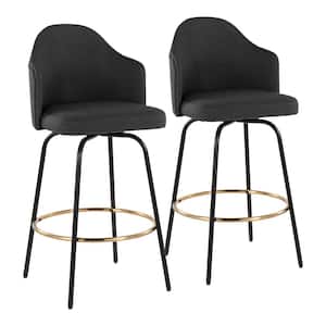 Ahoy Claire 41.25 in. Charcoal Fabric Bar Height Bar Stool with Round Gold Footrest (Set of 2)