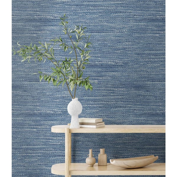 60.75 sq. ft. Denim Blue Weave Unpasted Paper Wallpaper Roll
