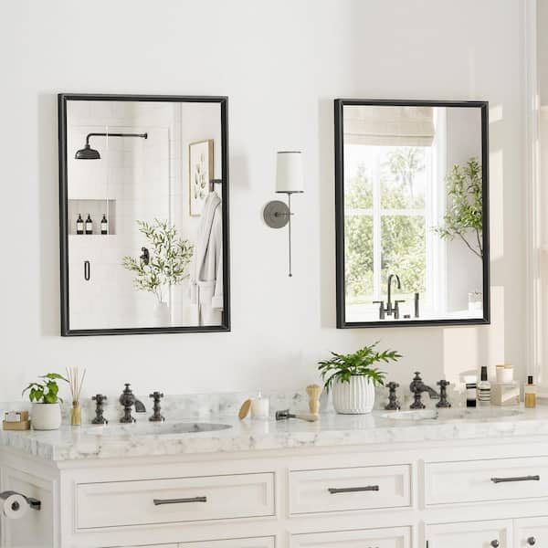 2-Pack 30 in. W x 22 in. H Framed Nickel Wall-Mounted Beveled Frame Bathroom Vanity Mirror, Brushed Black