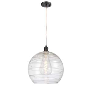 Athens Deco Swirl 1-Light Oil Rubbed Bronze Globe Pendant Light with Clear Deco Swirl Glass Shade