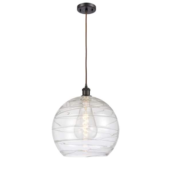 Innovations Athens Deco Swirl 1-Light Oil Rubbed Bronze Globe Pendant Light with Clear Deco Swirl Glass Shade