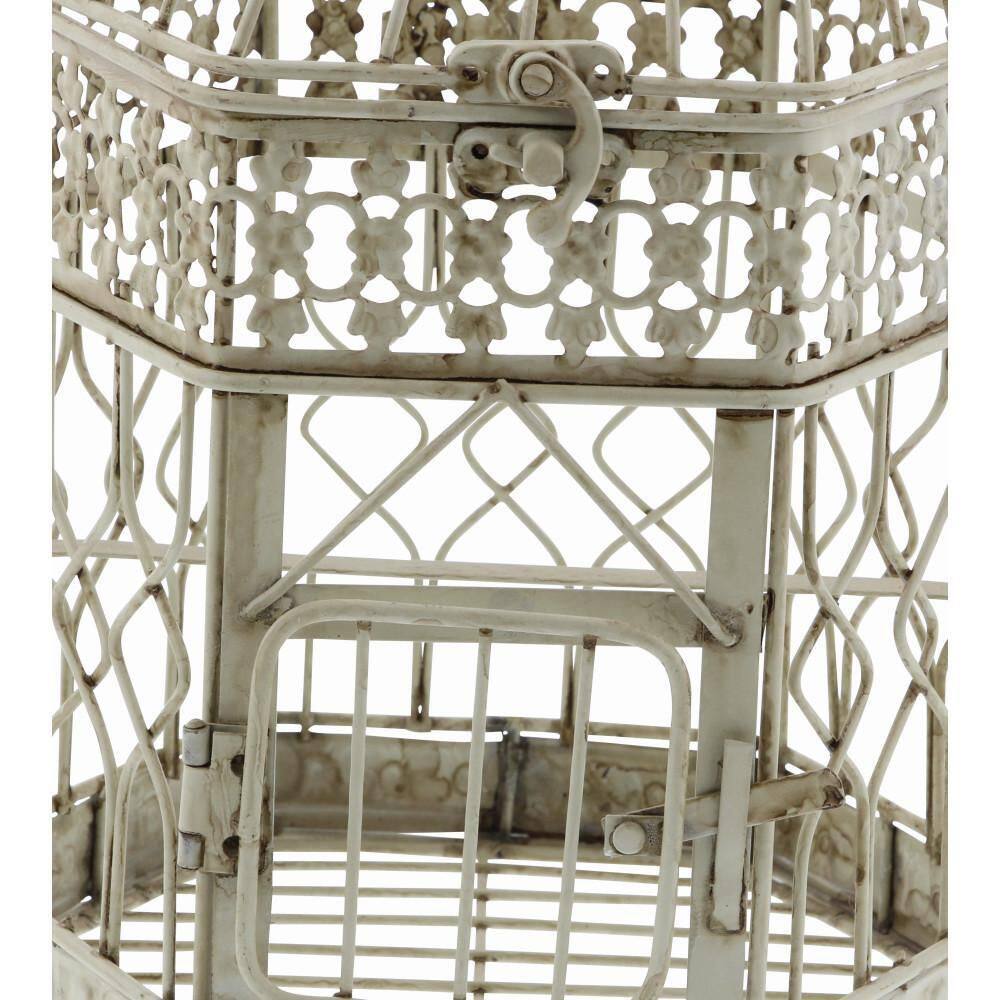 Cream Metal Birdcage Set with Floral Embossed Design, 21" and 18"