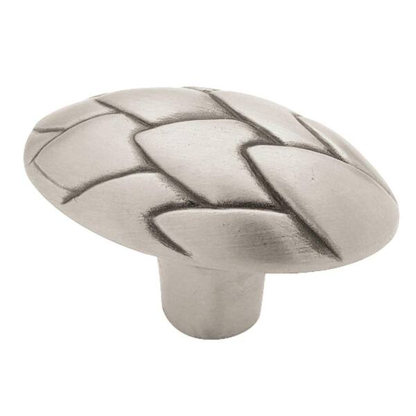 Liberty 1-1/2 in. Brushed Satin Pewter Oval with Straw Pattern Cabinet Knob