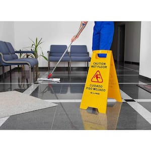 24 in. Yellow Multi-Lingual Caution Wet Floor Sign (4-Pack)