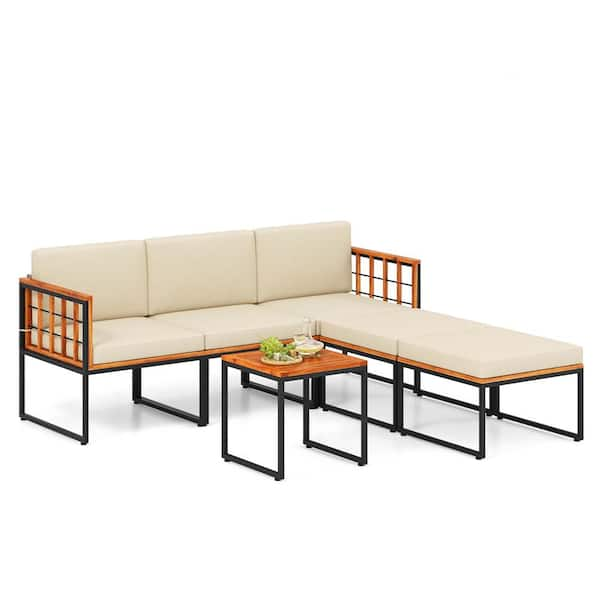 Costway 6-Piece Acacia Wood Patio Conversation Set with CushionGuard