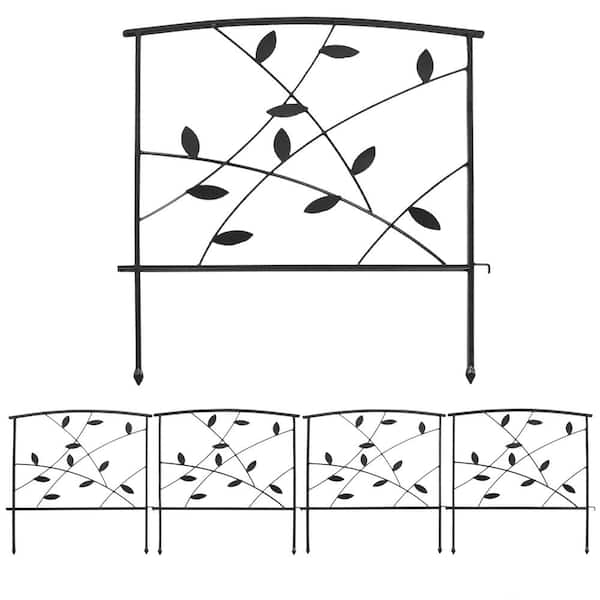 Sunnydaze 32.25 in. Modern Leaves and Vines Steel Border Garden Fence -Set of 5