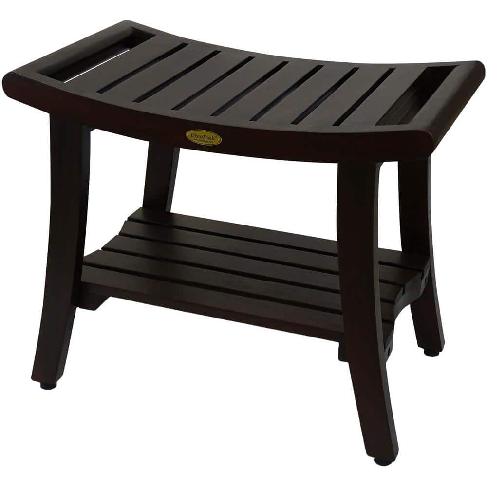 Elegant Harmony 24" Wide Teak Wood Safety Shower Bench with Shelf