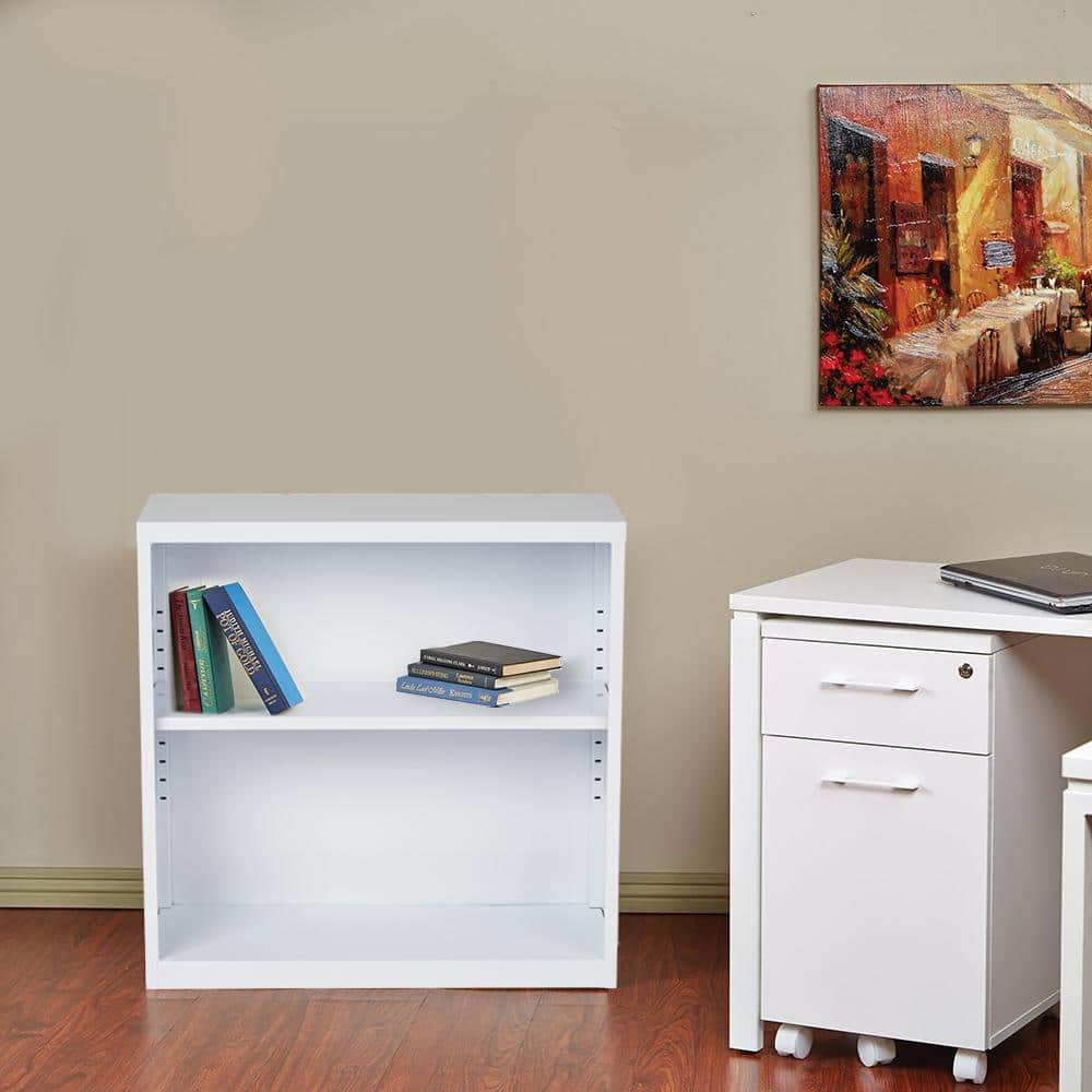 Adjustable White Metal Bookcase with Multi-Height Shelves