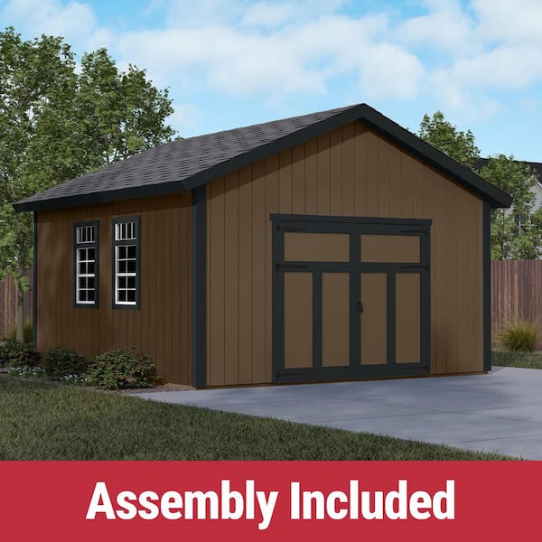 Professionally Assembled Camden 16 ft. W x 16 ft. D Multi-purpose Wood Storage Shed with Black Shingles (256 sq. ft.)