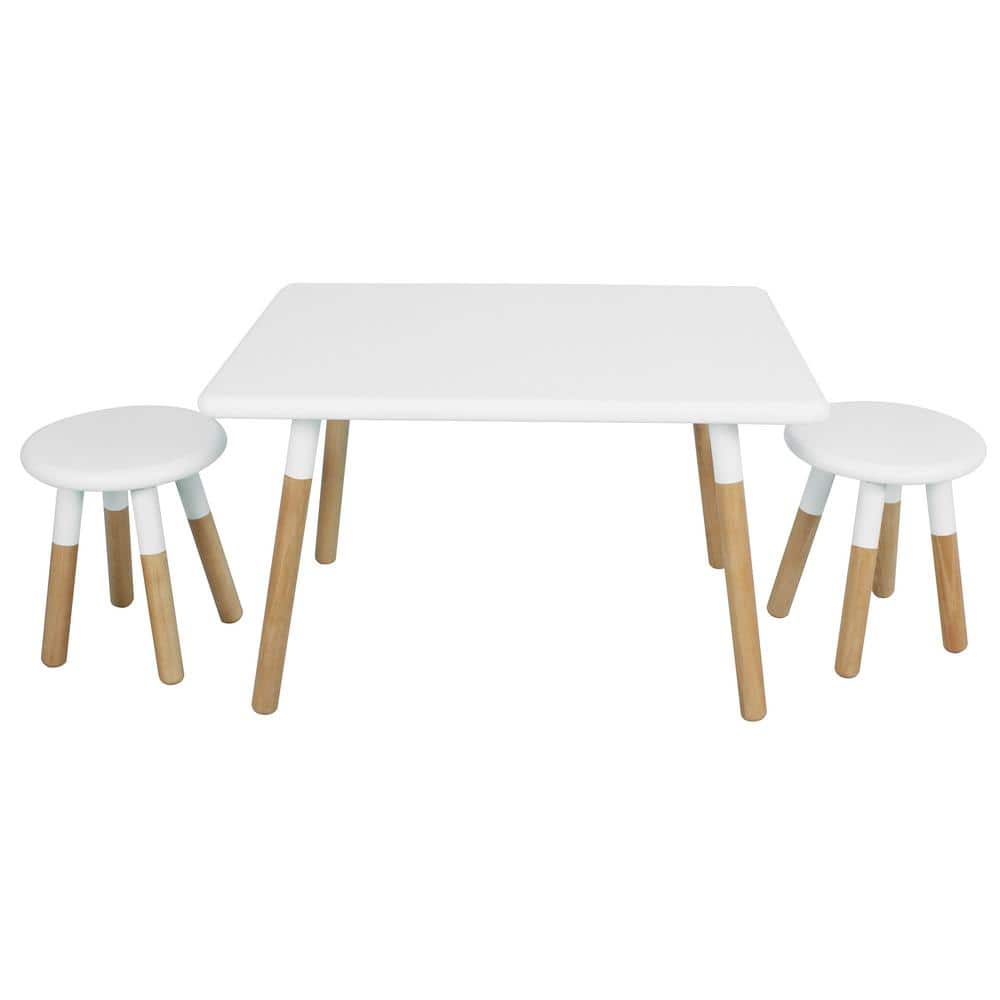 White and Natural Wood Kids Activity Table and Stool Set