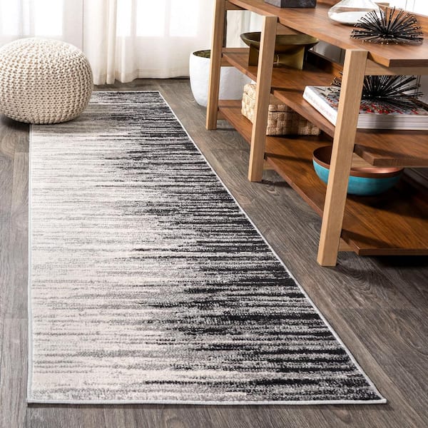 Linear Modern Half-Stripe Gray/Cream 2 ft. x 8 ft. Runner Rug