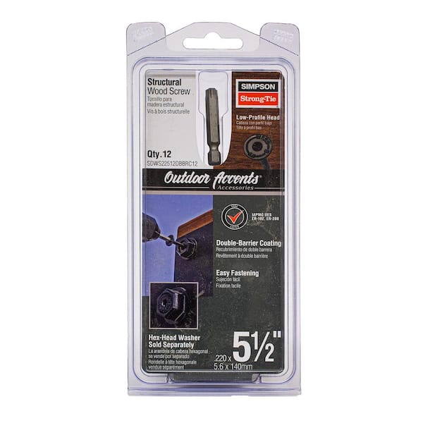 Simpson Strong-Tie Outdoor Accents 0.220 in. x 5-1/2 in. T40 6-Lobe, Low Profile Head, Black Structural Wood Screw (12-Pack)