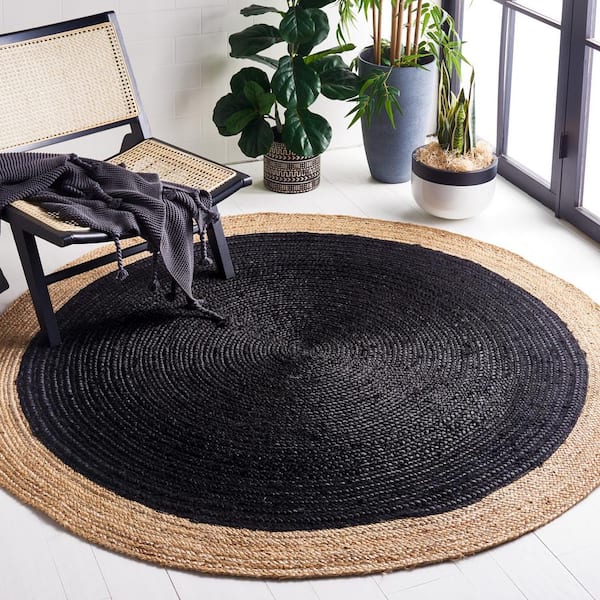 Natural Fiber Black/Beige 8 ft. x 8 ft. Woven Ascending Round Area Rug