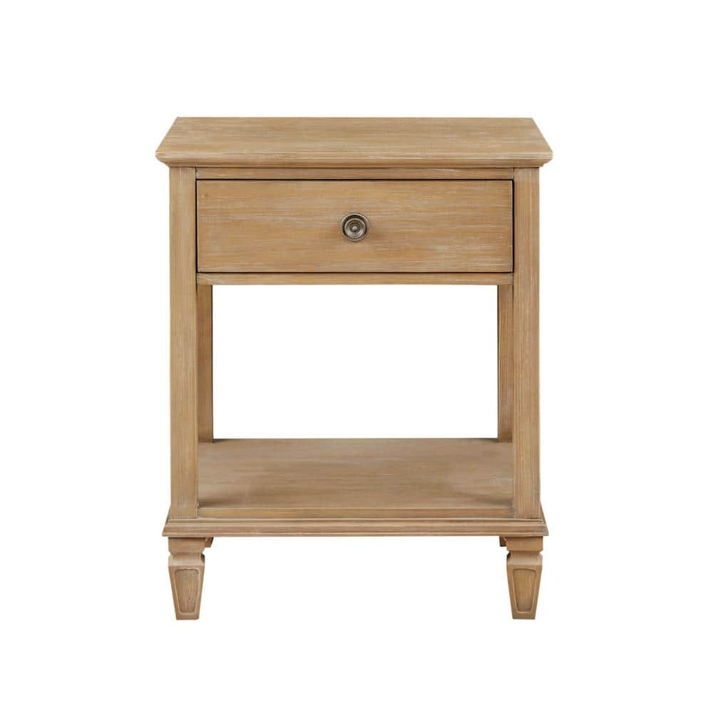 Victoria Light Natural Rubberwood Night Table with Drawer