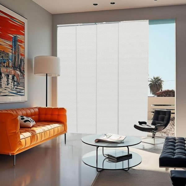 Cut-to-Size Avalon White Blackout Adjustable Sliding Panel Track Blind w/ 23 in. Slats Up to 86 in. W x 96 in. L