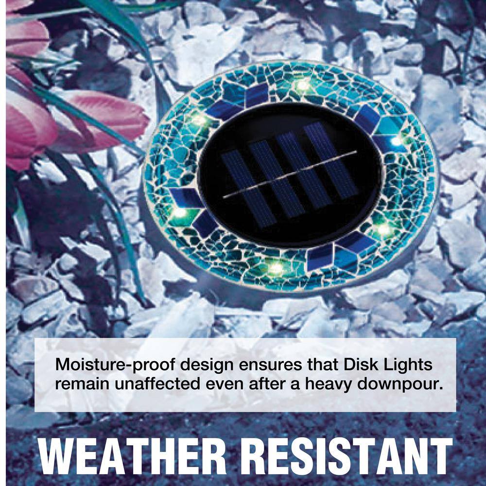 Blue Mosaic Solar Powered LED Disk Lights Set of 4