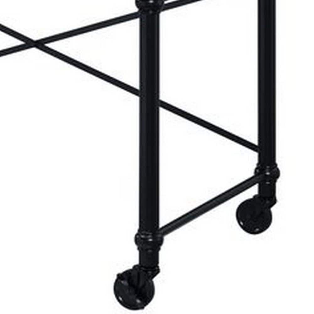 Black Wood Writing Desk with Casters and Nail Accents
