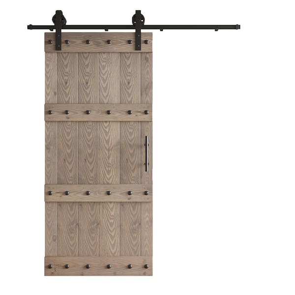 COAST SEQUOIA INC 36 in. x 84 in. Castle Series Embossing Light Gray Knotty Wood Sliding Door With Hardware Kit