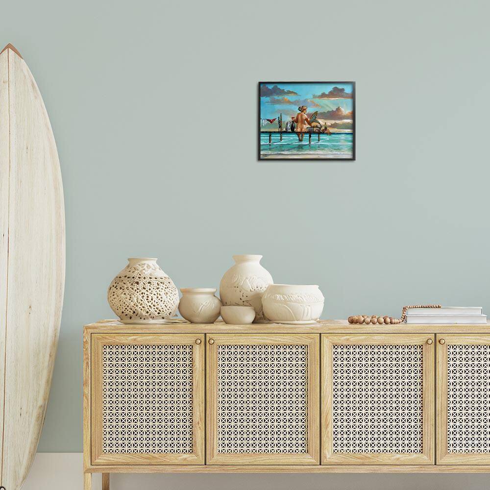 Woman and Cats Beach Sunset by Ronald West Black Framed People Giclee Art Print 11 in. x 14 in. price history on PriceWatchPro