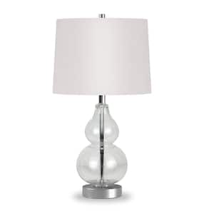 Katrina 21 in. Clear Glass and Satin Nickel Petite Table Lamp with Fabric Shade