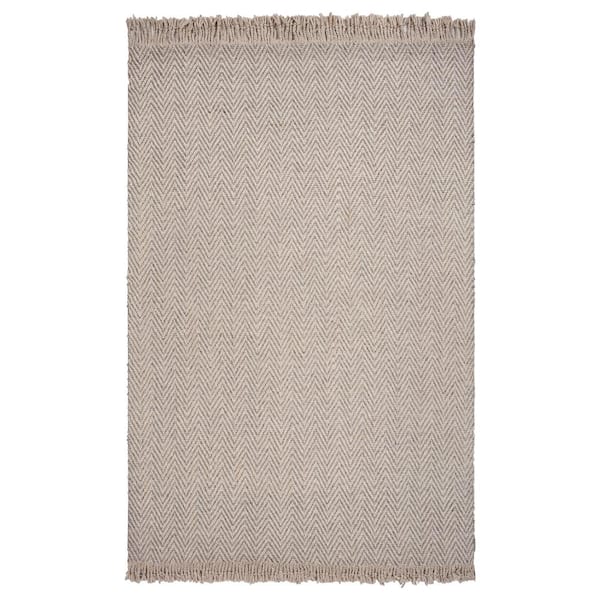 Cyra Oatmeal 8 ft. x 10 ft. Chevron Coastal Hand-Woven Wool Area Rug