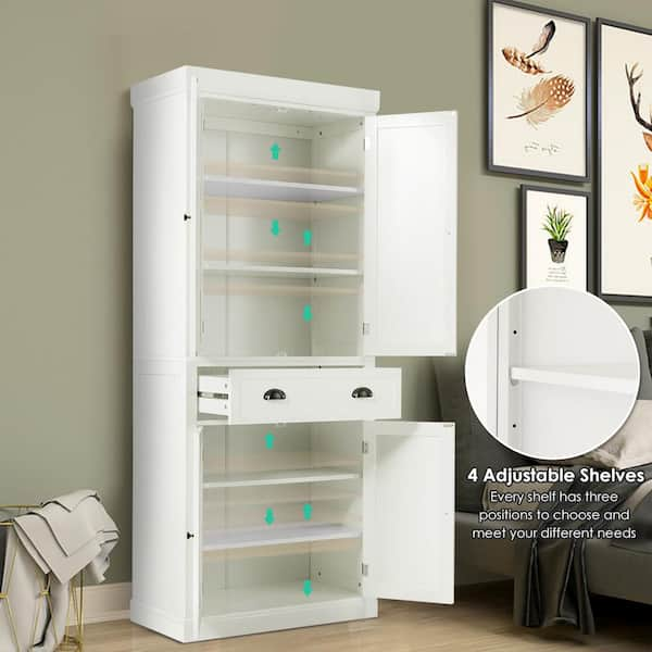 72 inch Freestanding Kitchen Pantry Cabinet 4 Doors Storage Cupboard Shelves Drawer-White | Costway