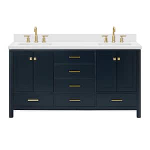 Cambridge 67 in.W x 22 in.D x 36 in.H Double Bath Vanity in Midnight Blue with Pure White Quartz Top with White Basin