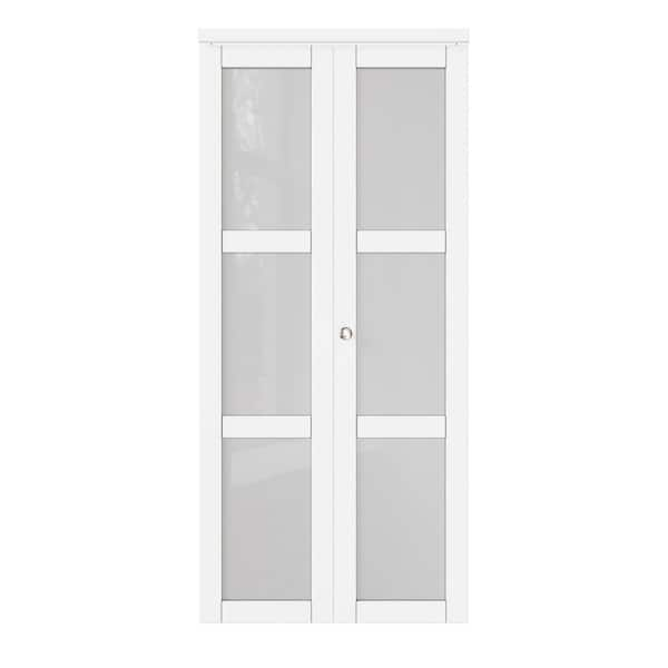 ARK DESIGN 36 In. X 80 In. 3-Lite Tempered Frosted Glass Solid Core ...